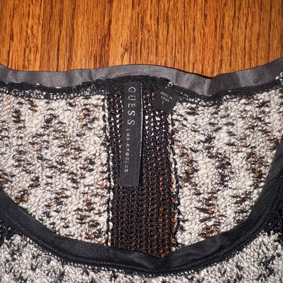 GUESS Black & White Knit Sheer Panel Sweater Size M - Picture 3 of 5